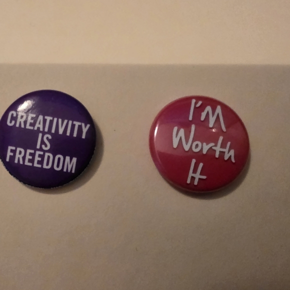 Purple and Pink Button Pins, Political Slogan Buttons, Creativity is Freedom, - Picture 6 of 6